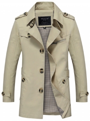 Trench Coat Casual Masculino Liso Com Botão E Comprimento Médio