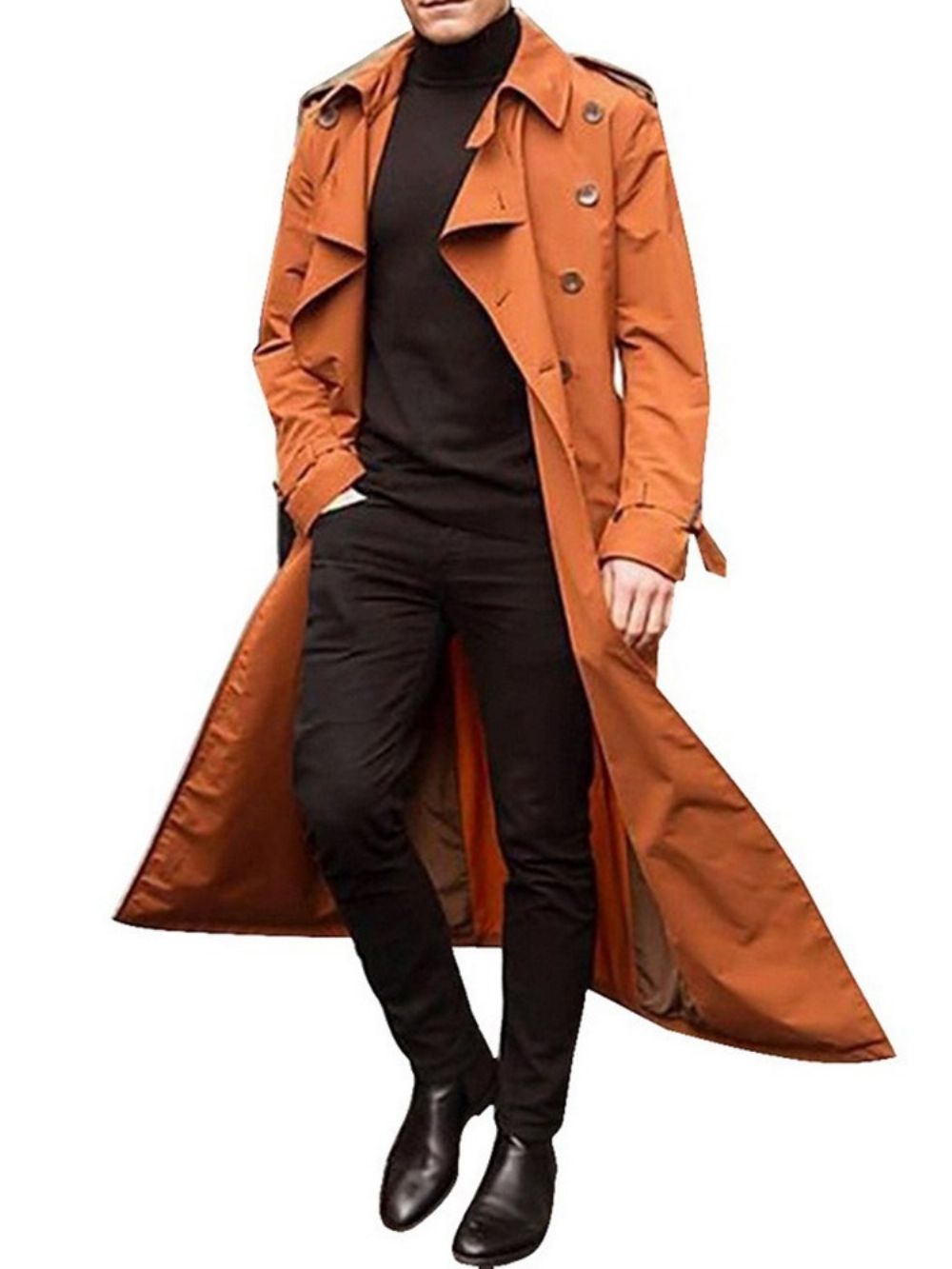 Trench Coat Europeu Masculino Liso Com Lapela E Botão