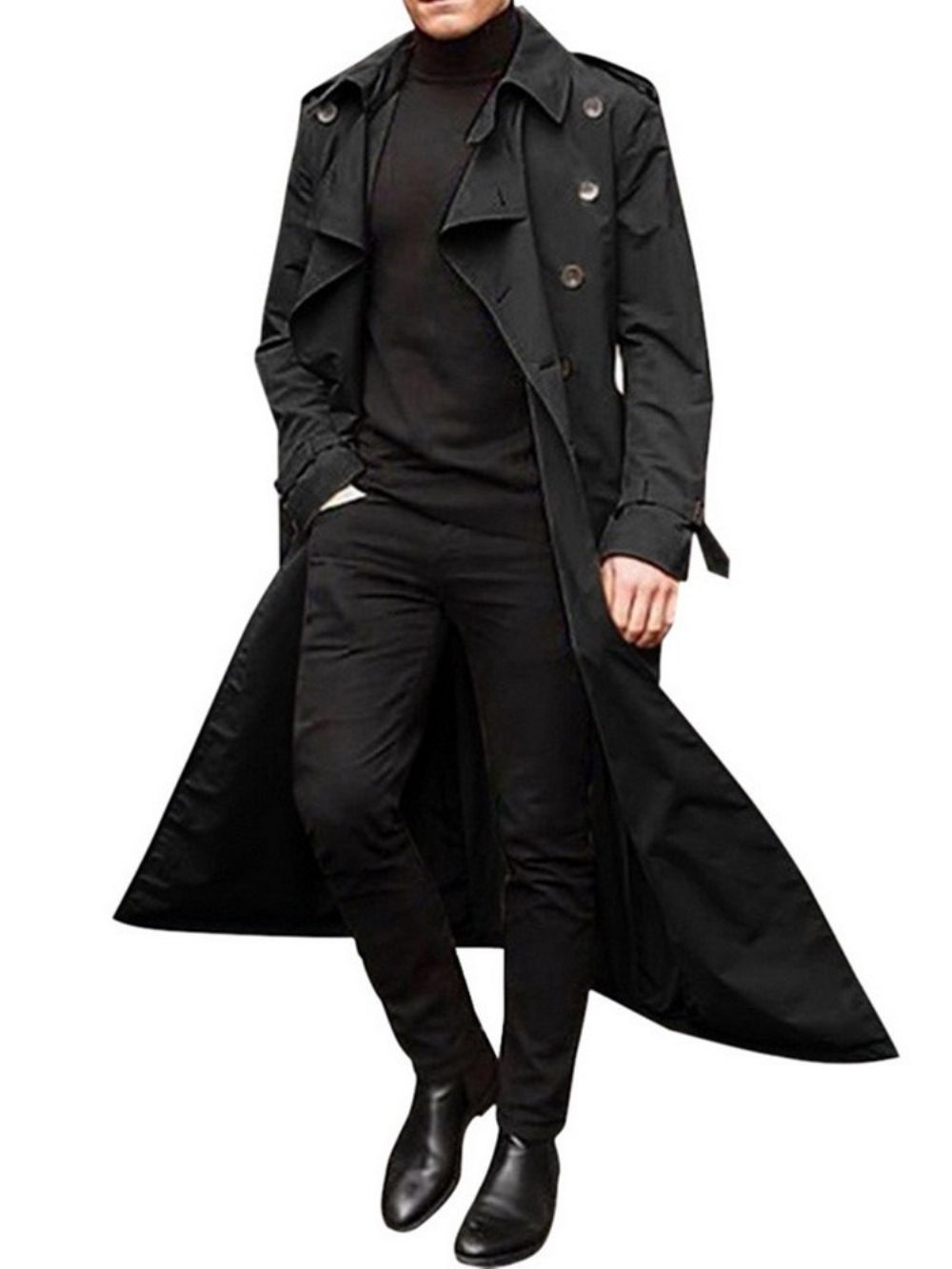 Trench Coat Europeu Masculino Liso Com Lapela E Botão