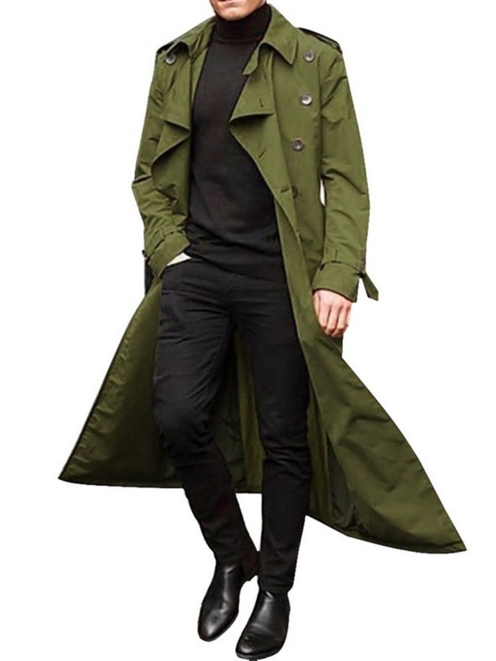 Trench Coat Europeu Masculino Liso Com Lapela E Botão