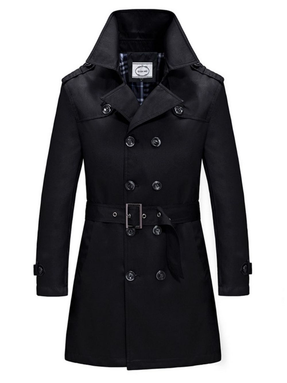 Trench Coat Masculino Com Cinto Trespassado De Cor Sólida