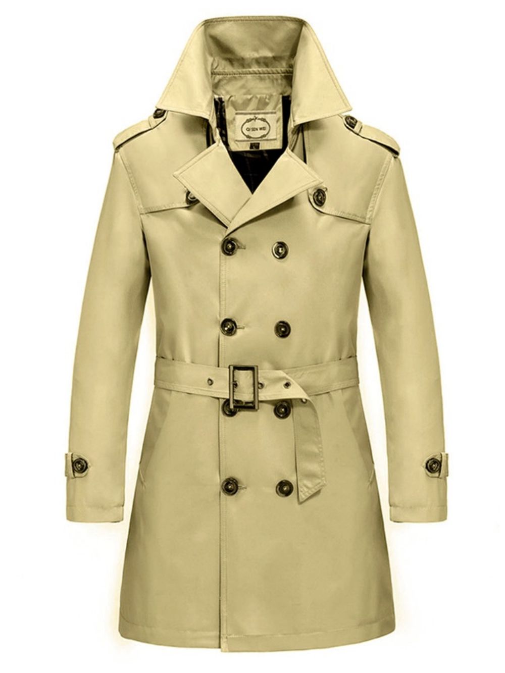 Trench Coat Masculino Com Cinto Trespassado De Cor Sólida