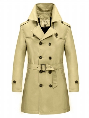 Trench Coat Masculino Com Cinto Trespassado De Cor Sólida