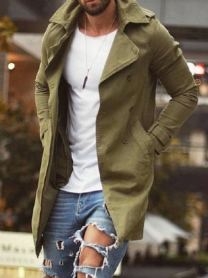 Trench Coat Masculino De Comprimento Médio Liso Bolso Solto