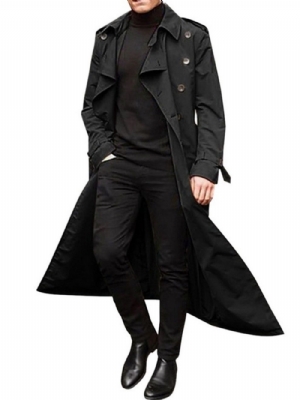 Trench Coat Masculino Estilo Longo Liso E Solto Europeu