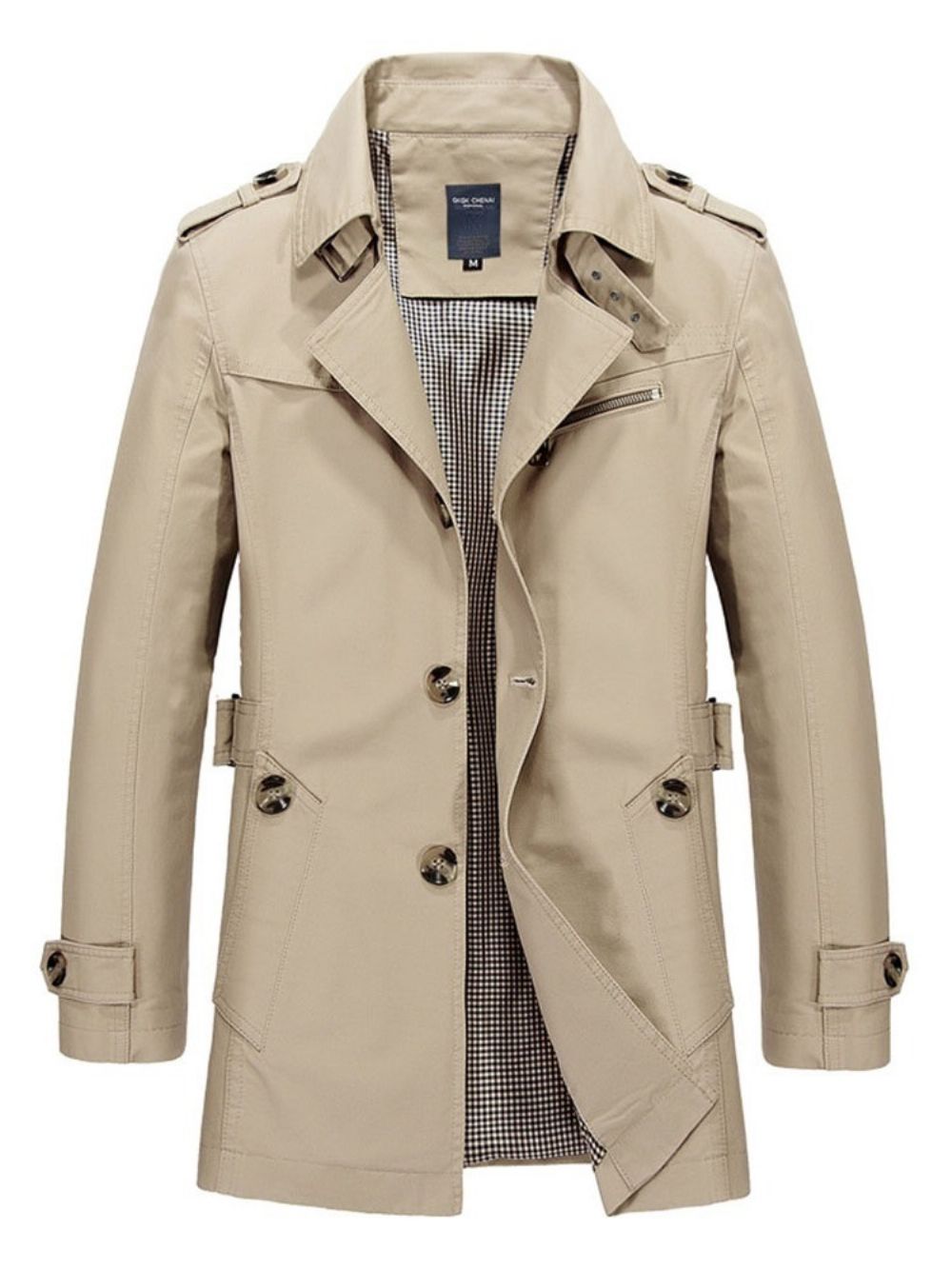 Trench Coat Masculino De Lapela De Comprimento Médio Liso Simples