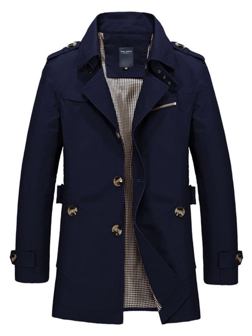 Trench Coat Masculino De Lapela De Comprimento Médio Liso Simples