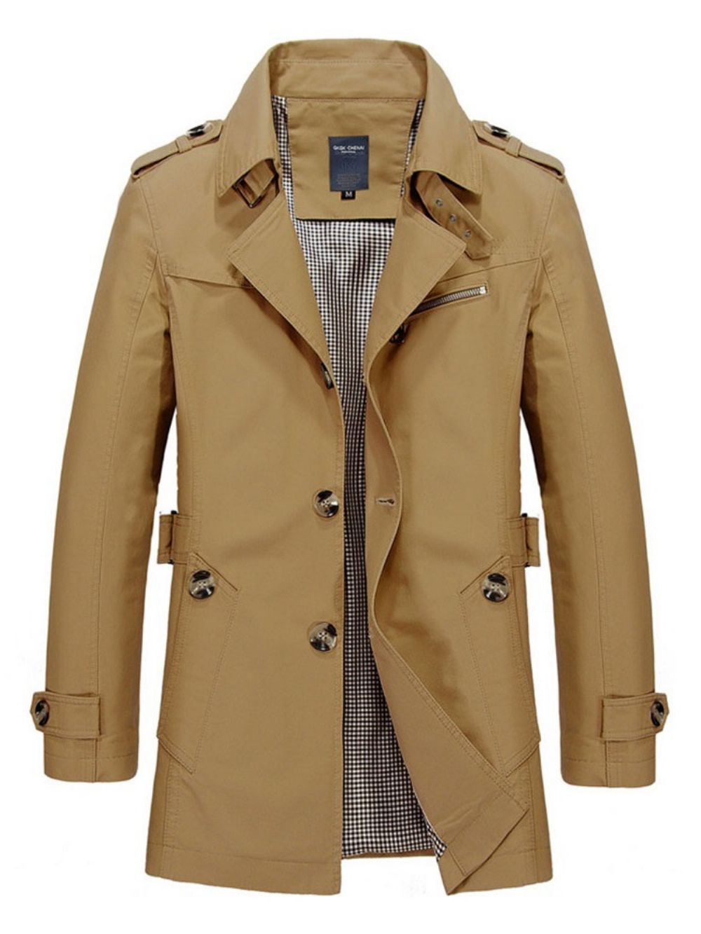 Trench Coat Masculino De Lapela De Comprimento Médio Liso Simples