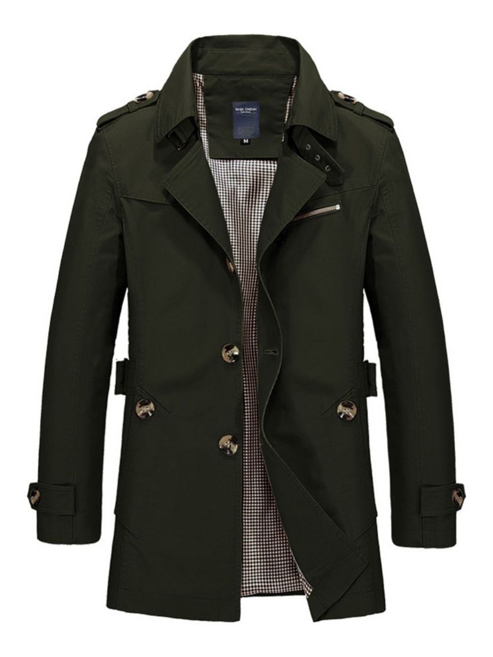 Trench Coat Masculino De Lapela De Comprimento Médio Liso Simples