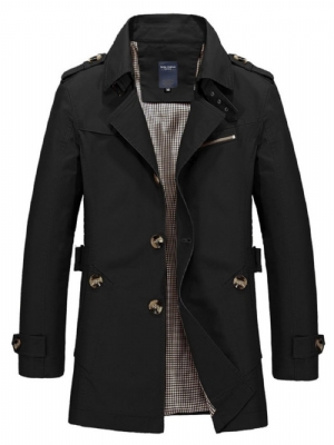 Trench Coat Masculino De Lapela De Comprimento Médio Liso Simples