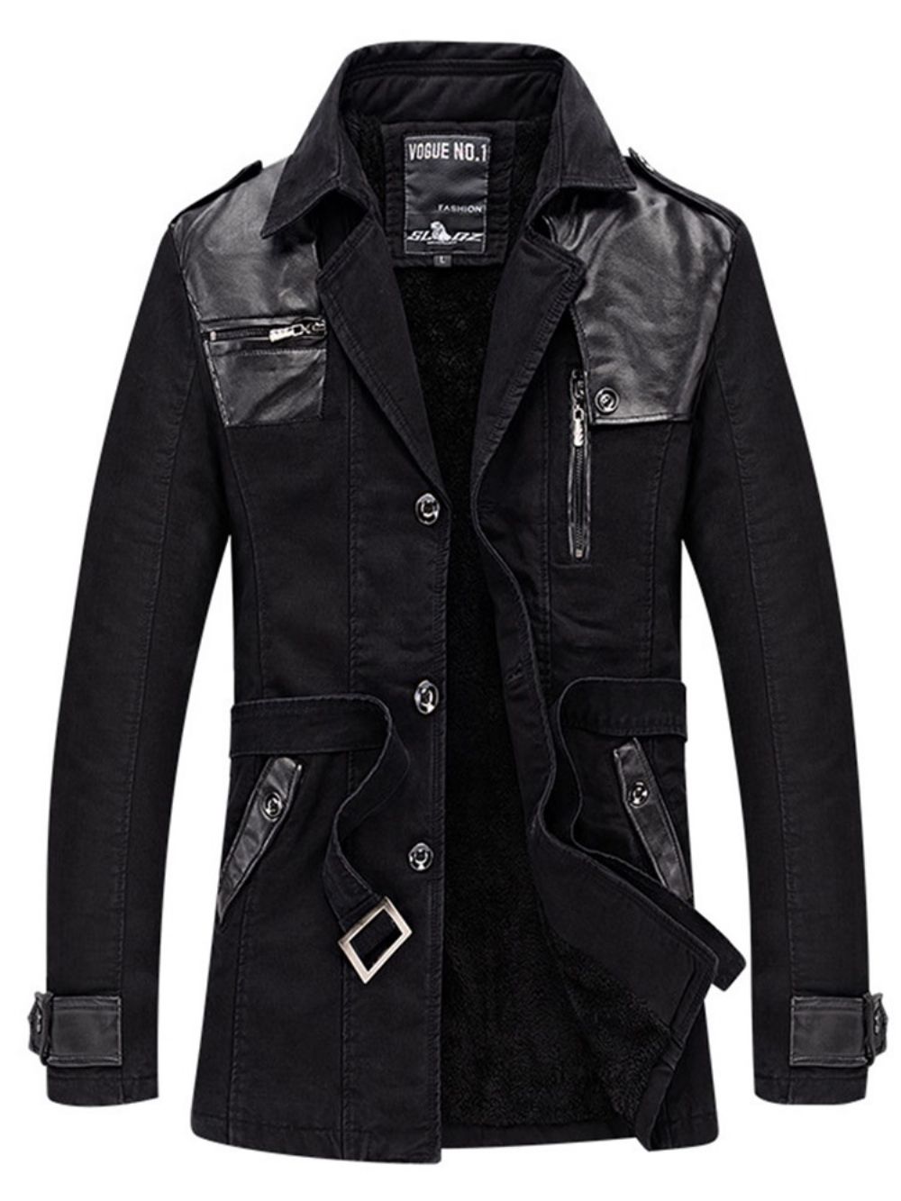 Trench Coat Masculino De Lapela Entalhada Patchwork Cor Sólida