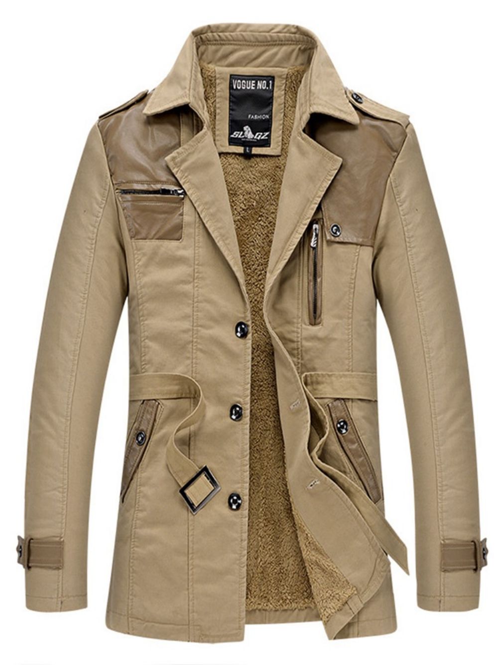 Trench Coat Masculino De Lapela Entalhada Patchwork Cor Sólida