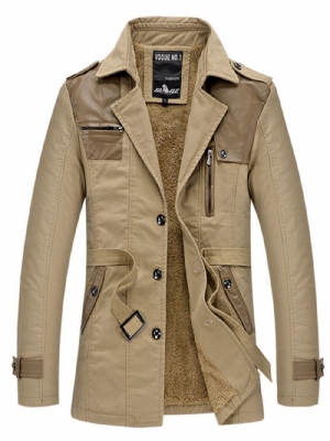 Trench Coat Masculino De Lapela Entalhada Patchwork Cor Sólida