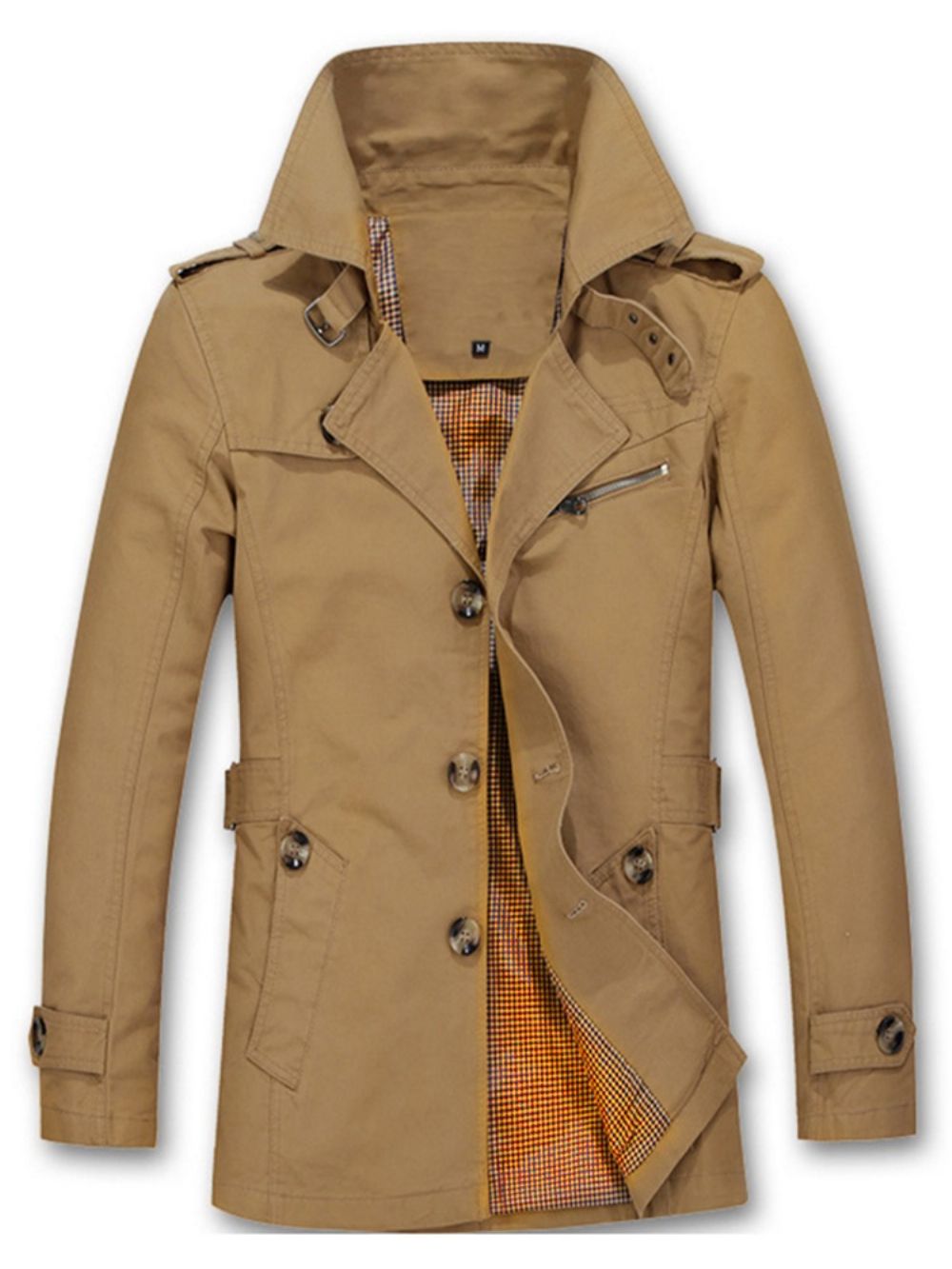 Trench Coat Masculino De Lapela Fina Com Entalhe E Trespassado Simples