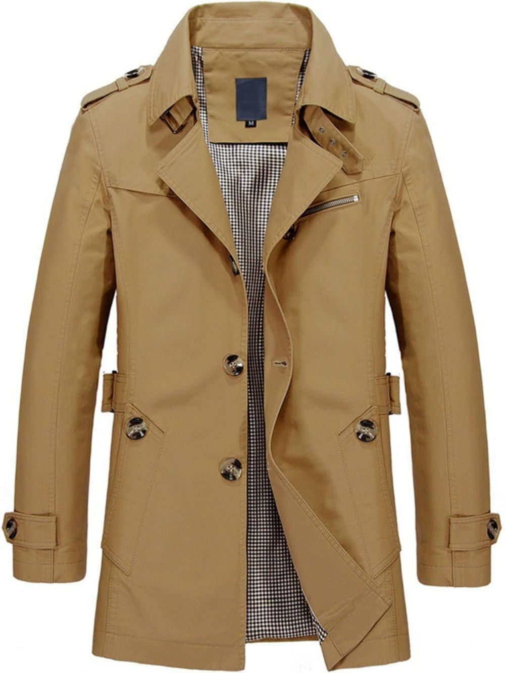 Trench Coat Simples De Lapela De Comprimento Médio Com Abotoamento Simples