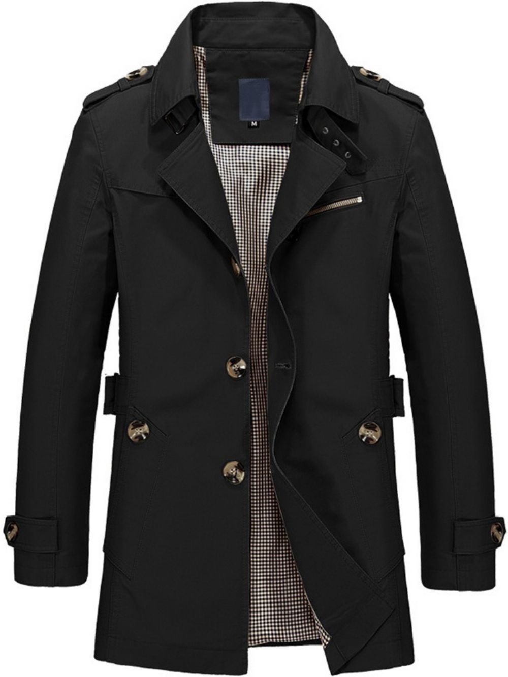 Trench Coat Simples De Lapela De Comprimento Médio Com Abotoamento Simples