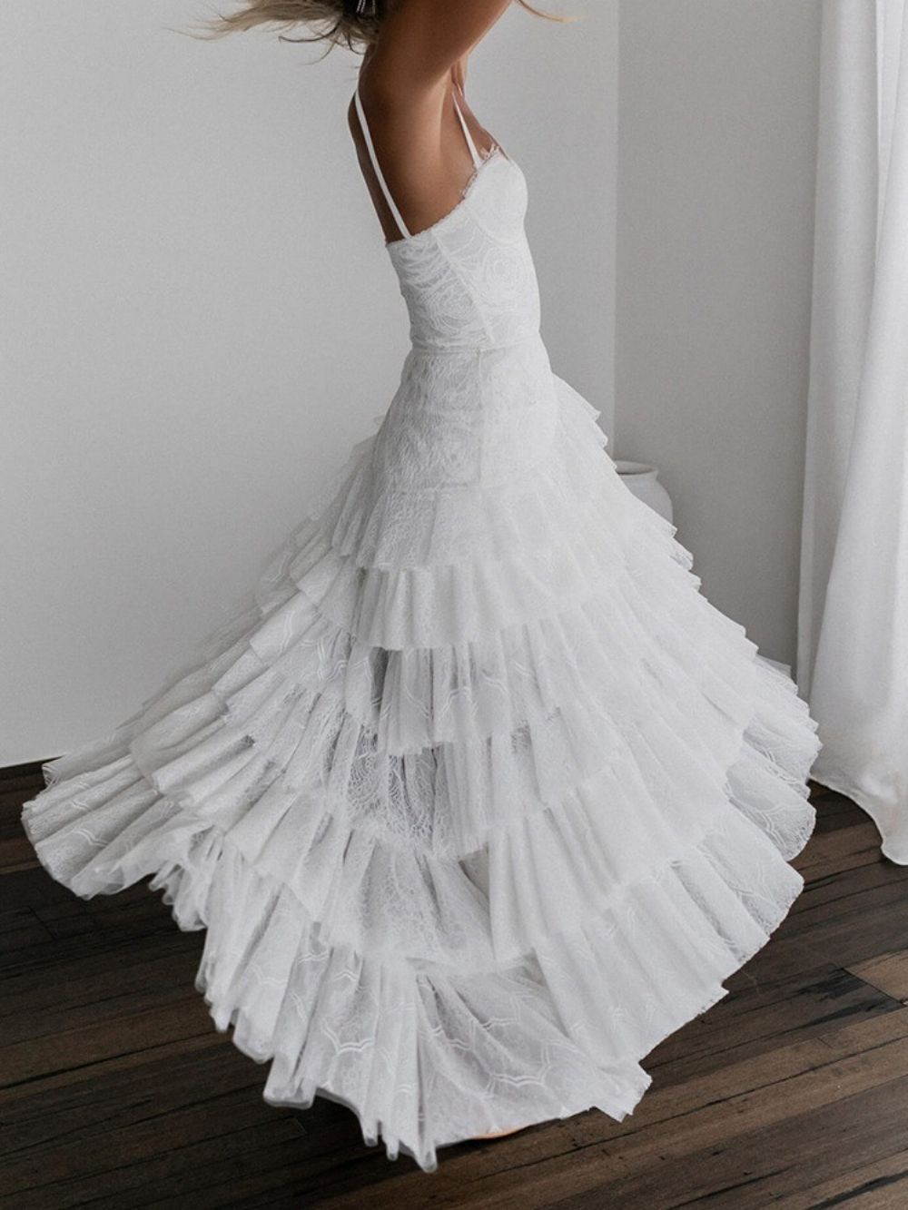 Vestido Assimétrico De Retalhos Até O Chão Sem Mangas Vestido Branco Para Convidados De Casamento