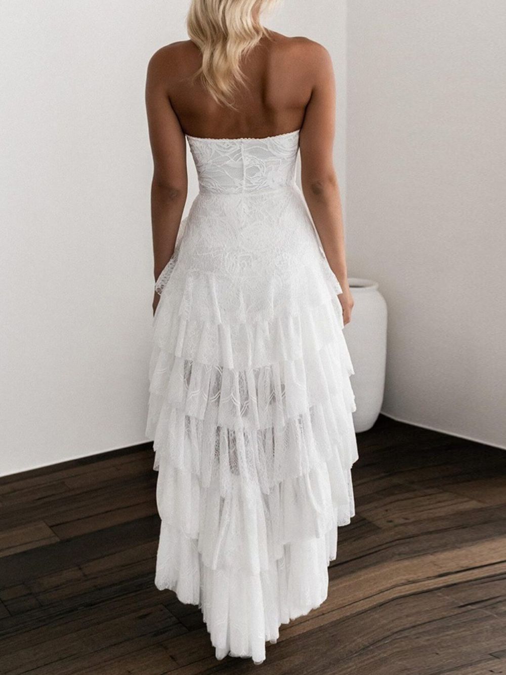 Vestido Assimétrico De Retalhos Até O Chão Sem Mangas Vestido Branco Para Convidados De Casamento