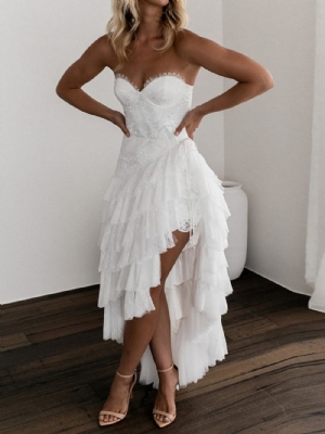 Vestido Assimétrico De Retalhos Até O Chão Sem Mangas Vestido Branco Para Convidados De Casamento