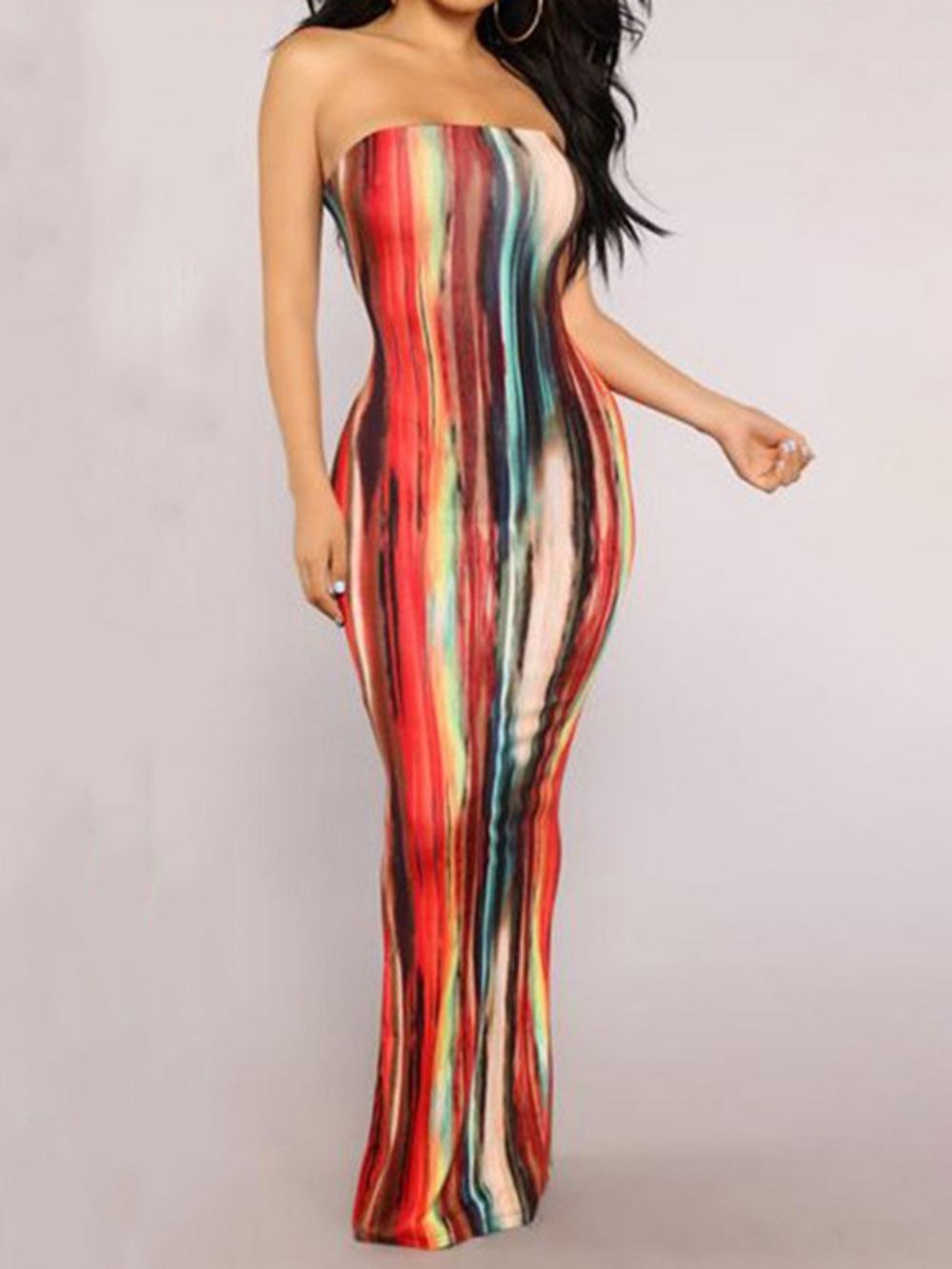 Vestido Bodycon Tie Dye Sem Mangas Até O Chão