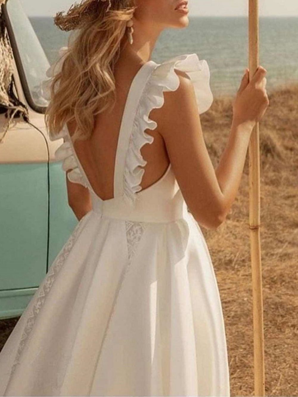 Vestido Midi Branco Sem Costas Decote Médio E Cintura Média Vestidos De Praia Para Mulheres