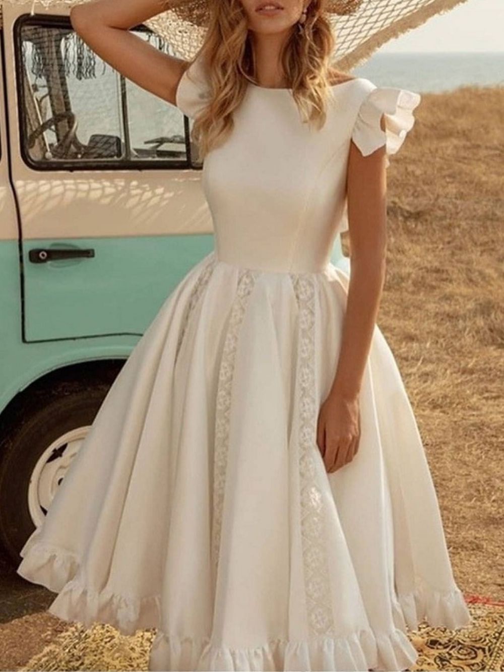 Vestido Midi Branco Sem Costas Decote Médio E Cintura Média Vestidos De Praia Para Mulheres