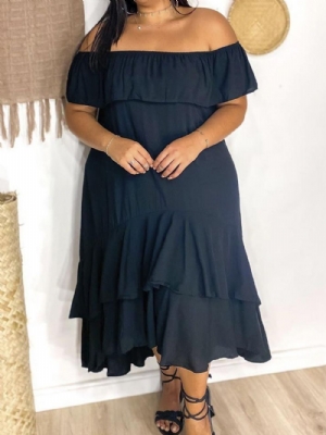 Vestido Pulôver De Outono Com Retalhos De Ombro E Meio Da Panturrilha