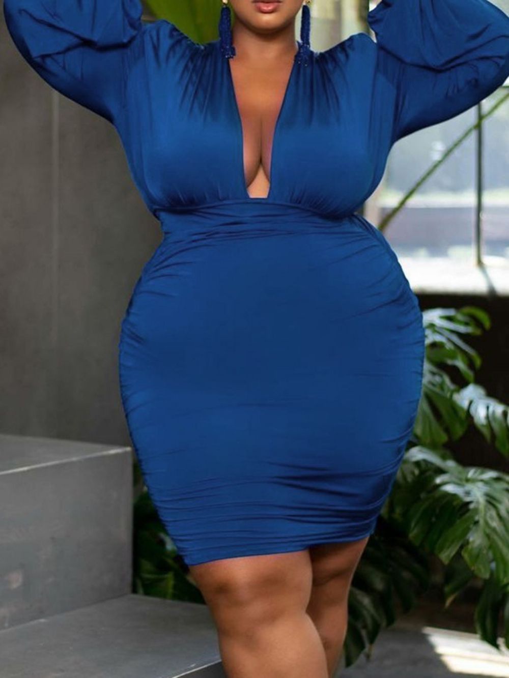 Vestido Sexy Com Decote Em V E Manga Longa Outono Plus Size