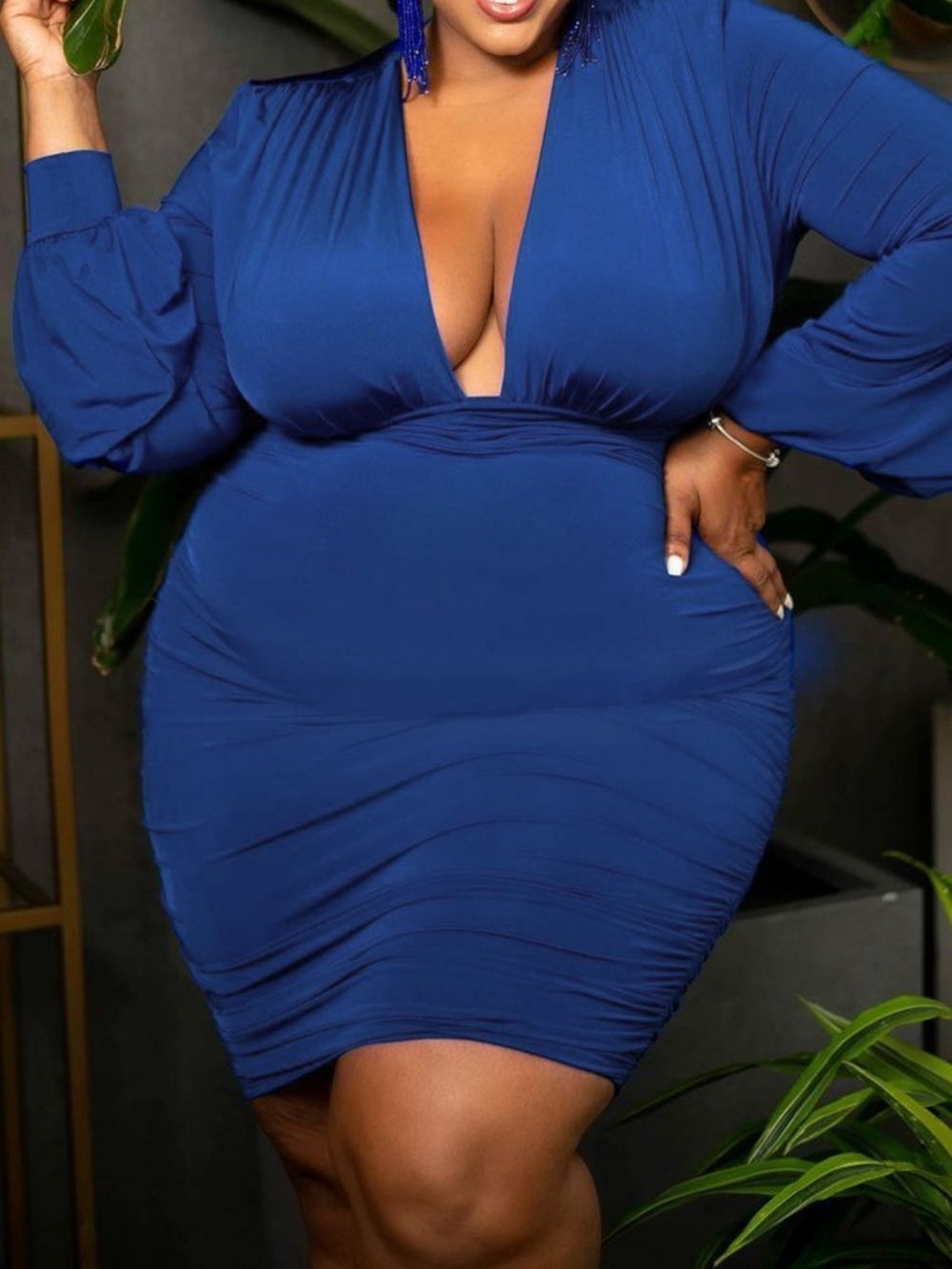 Vestido Sexy Com Decote Em V E Manga Longa Outono Plus Size