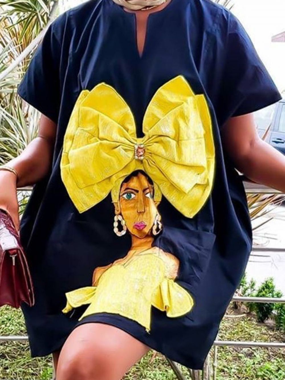 Vestido De Verão Estampado Acima Do Joelho Manga Curta Cartoon