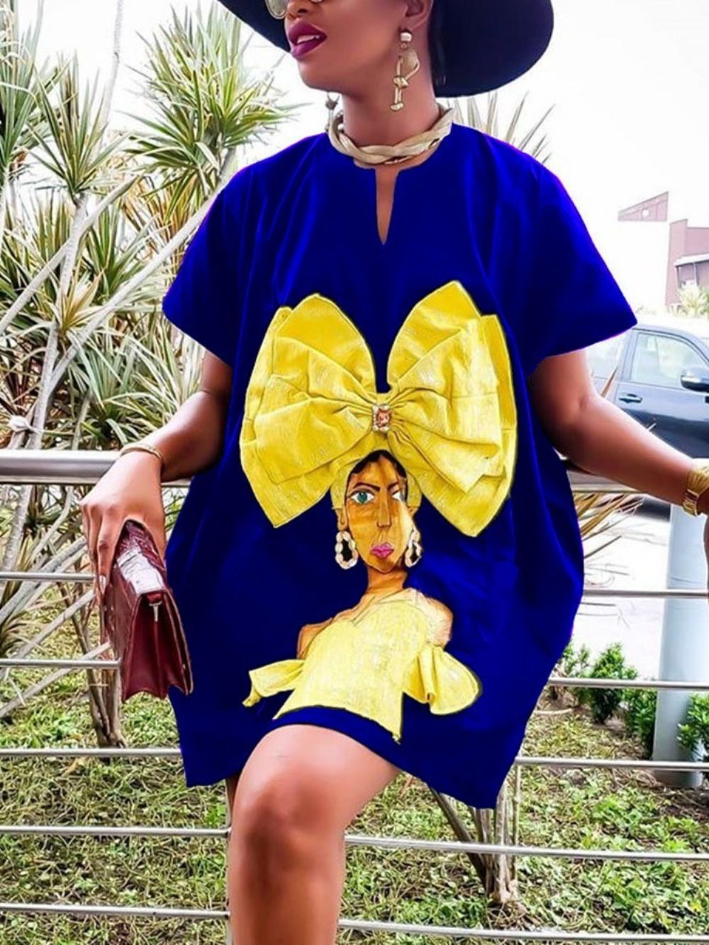 Vestido De Verão Estampado Acima Do Joelho Manga Curta Cartoon