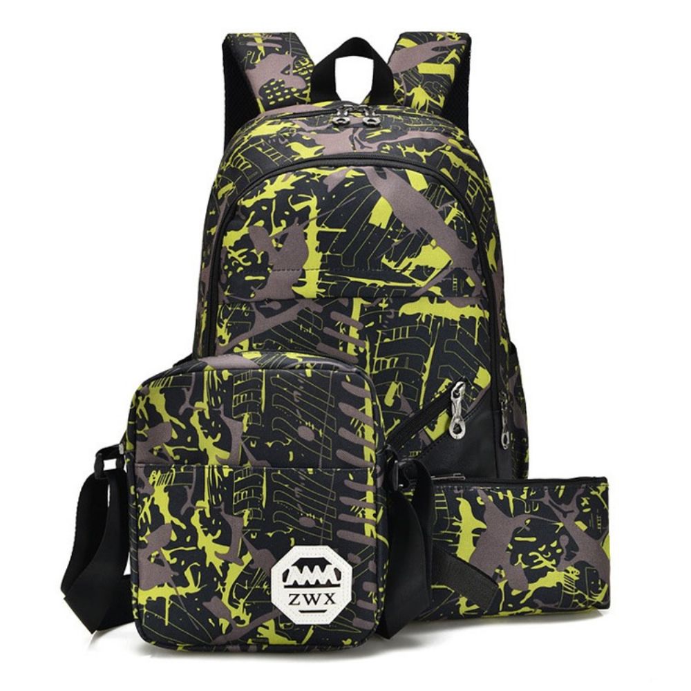 Mochila Masculina De Lona Com Padrão De Camuflagem Na Moda