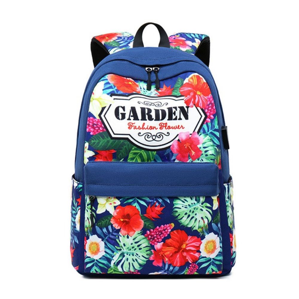 Mochila Feminina Com Zíper De Lona Floral