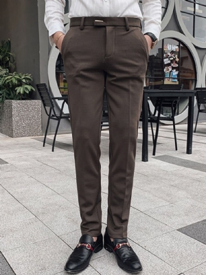 Calça Blazer Masculina Listrada Com Cintura Média E Comprimento Total