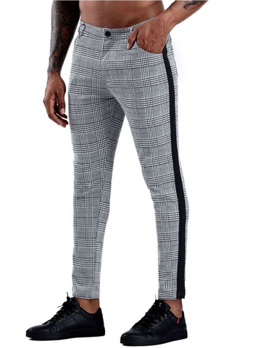 Calça Blazer Masculina Reta Xadrez Patchwork