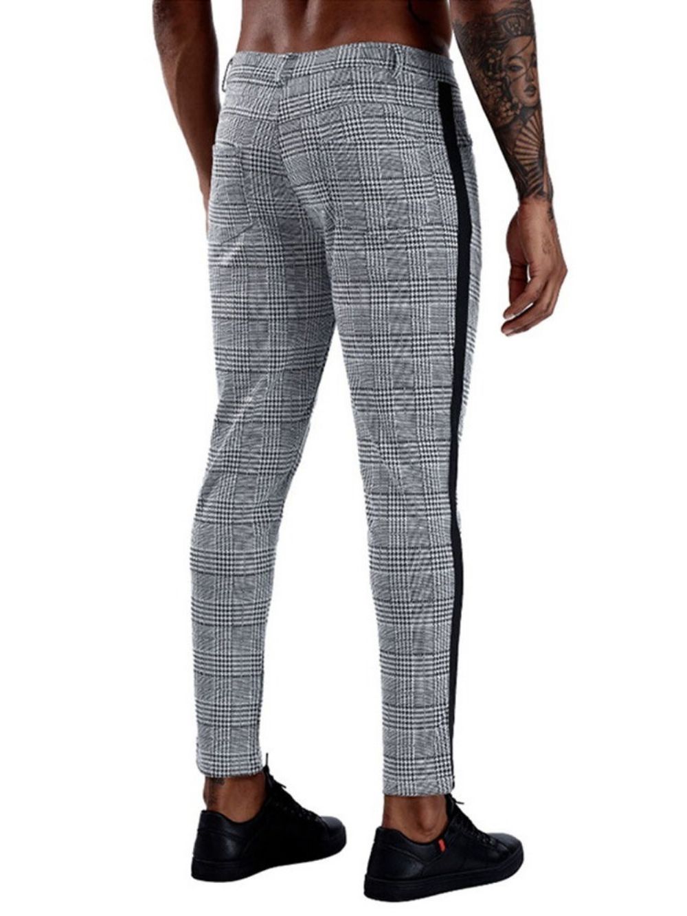 Calça Blazer Masculina Reta Xadrez Patchwork