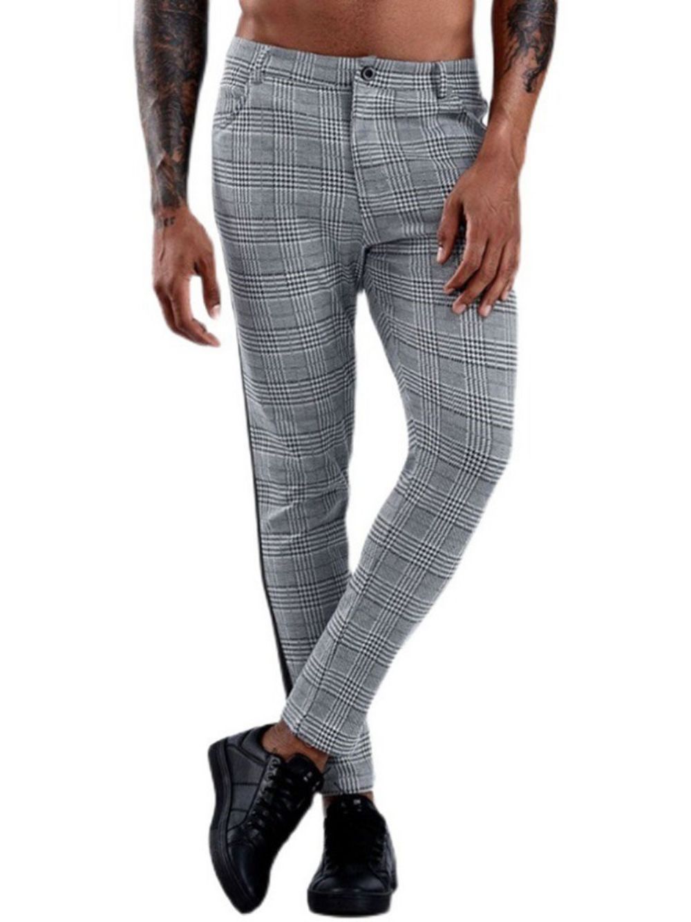 Calça Blazer Masculina Reta Xadrez Patchwork