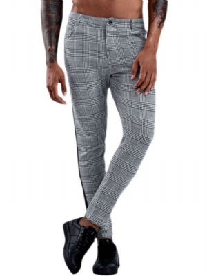 Calça Blazer Masculina Reta Xadrez Patchwork