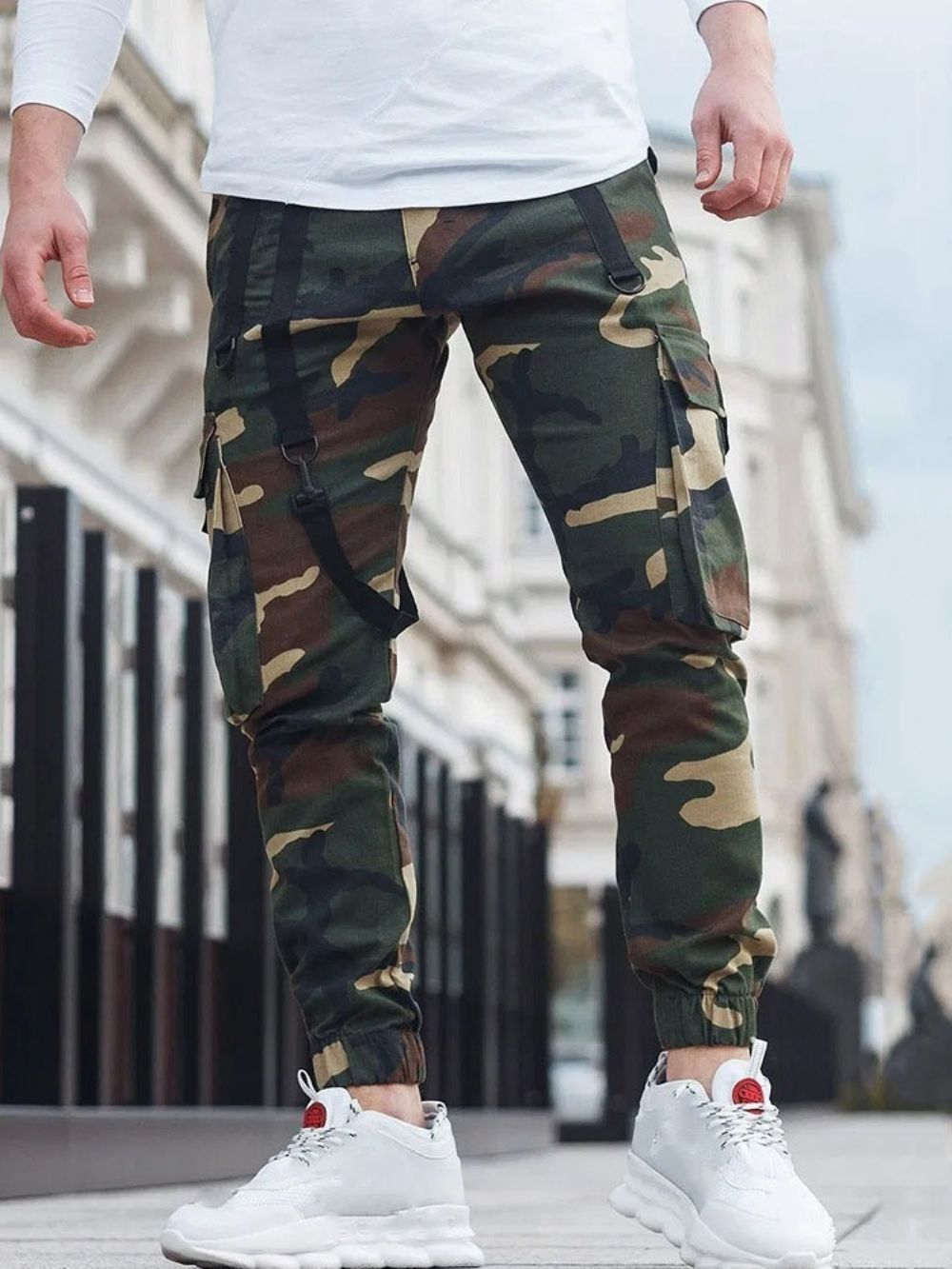 Calça Cargo Calça Lápis Camuflagem Bolso Cintura Média Casual Calça Casual