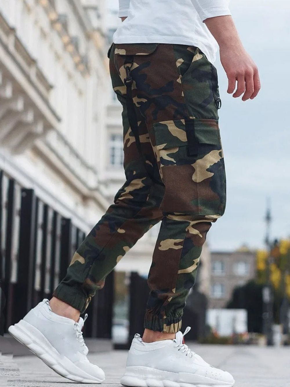 Calça Cargo Calça Lápis Camuflagem Bolso Cintura Média Casual Calça Casual