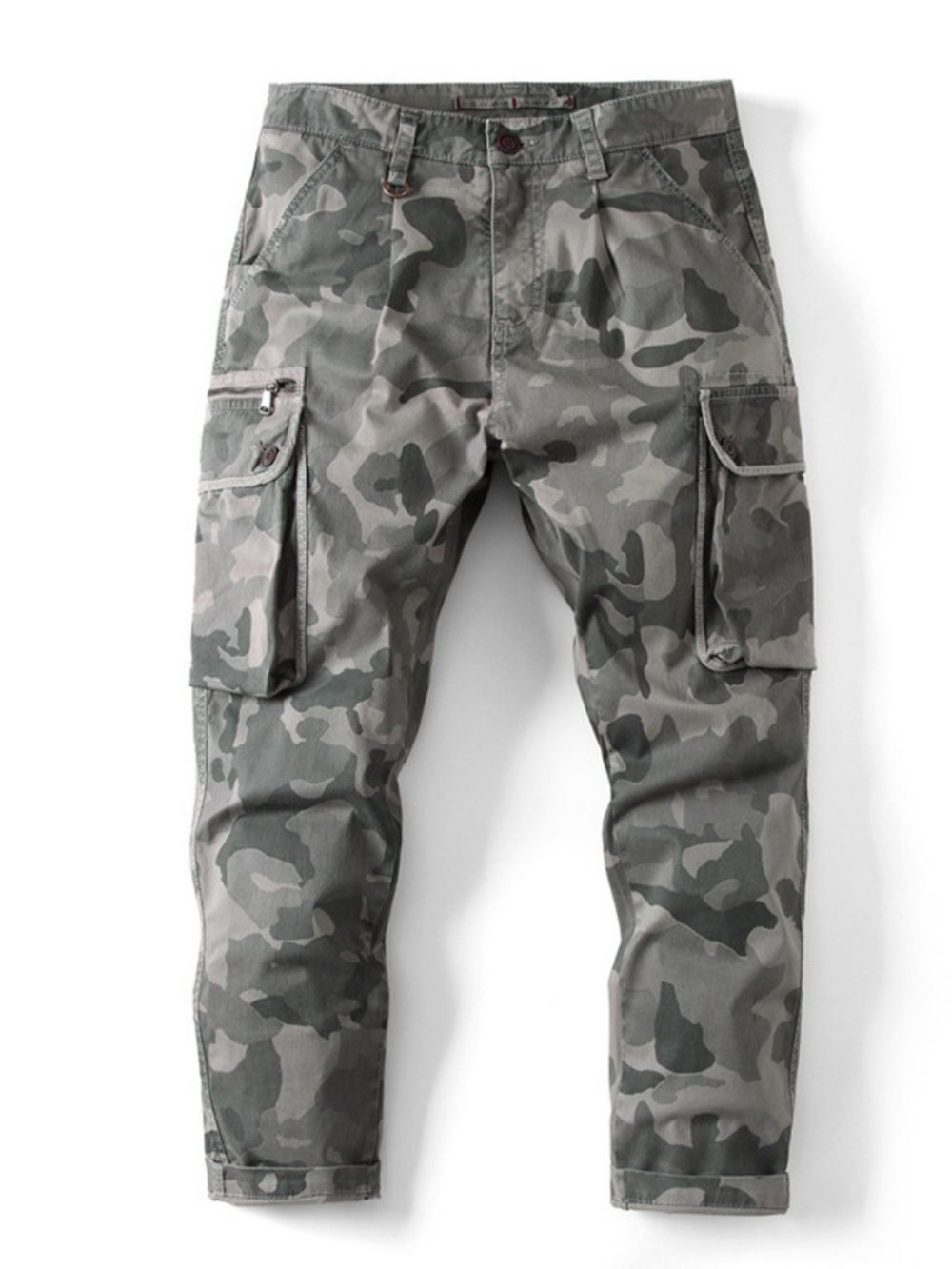 Calça Casual Estampa Camuflagem Com Zíper