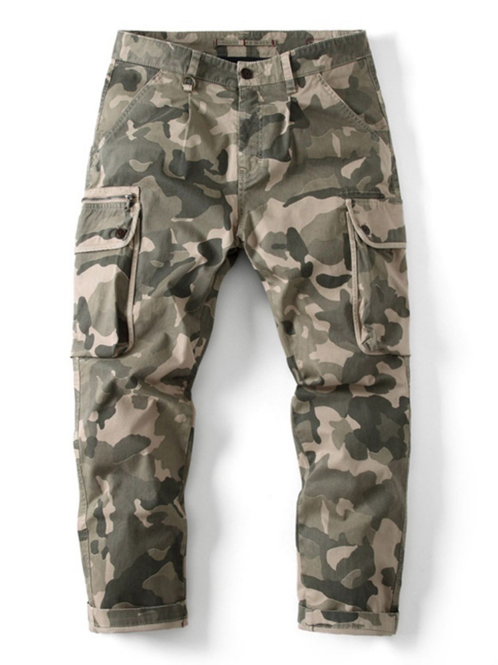 Calça Casual Estampa Camuflagem Com Zíper