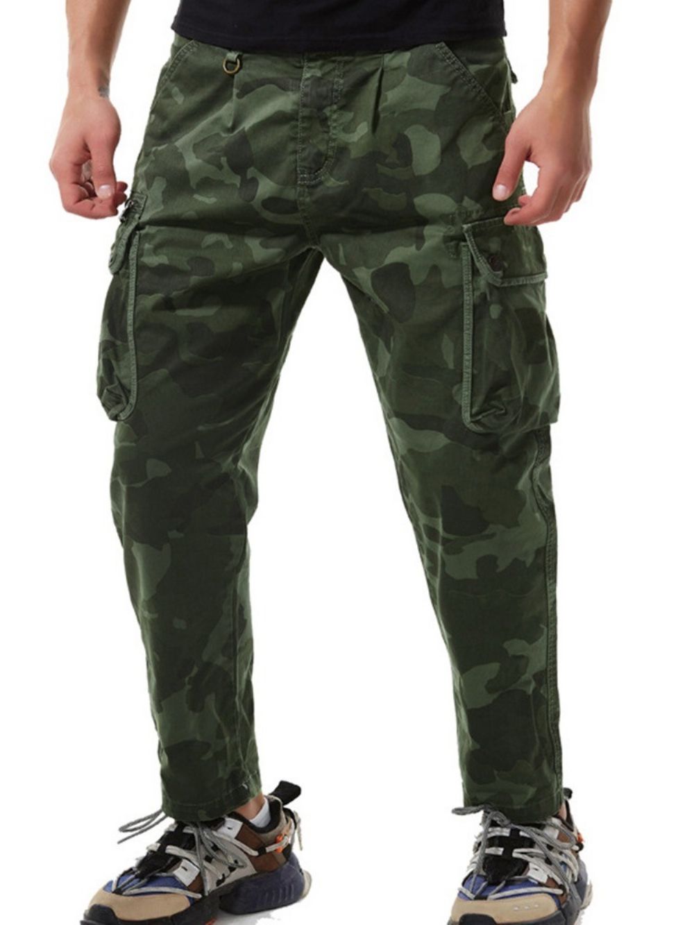 Calça Casual Estampa Camuflagem Com Zíper