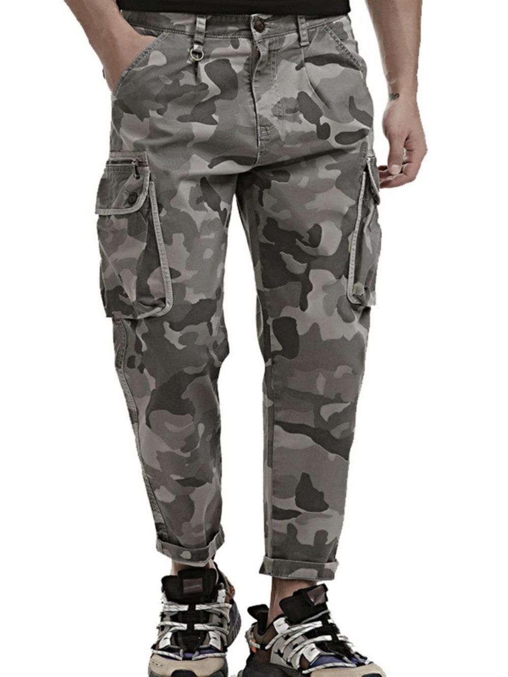 Calça Casual Estampa Camuflagem Com Zíper