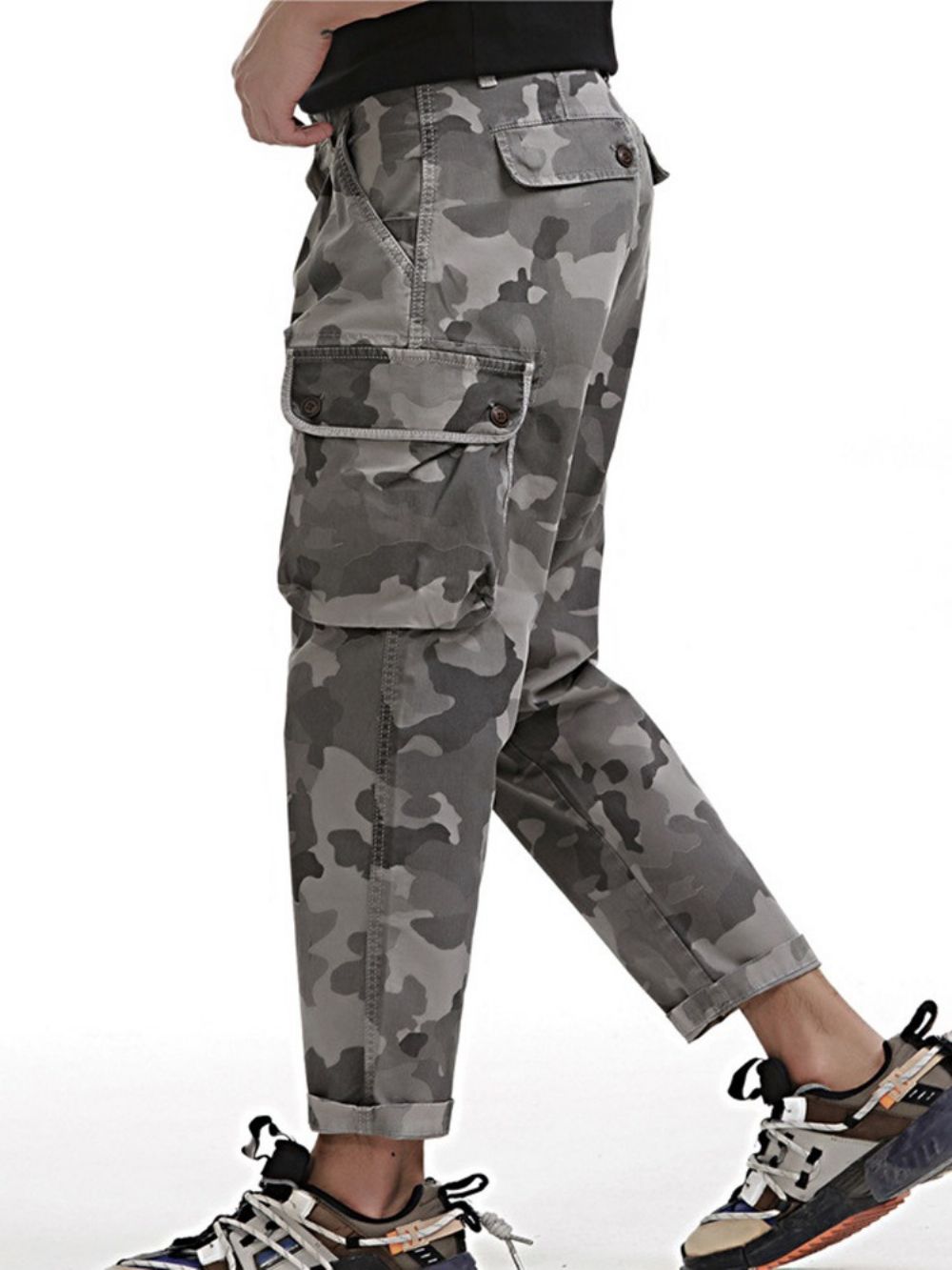 Calça Casual Estampa Camuflagem Com Zíper