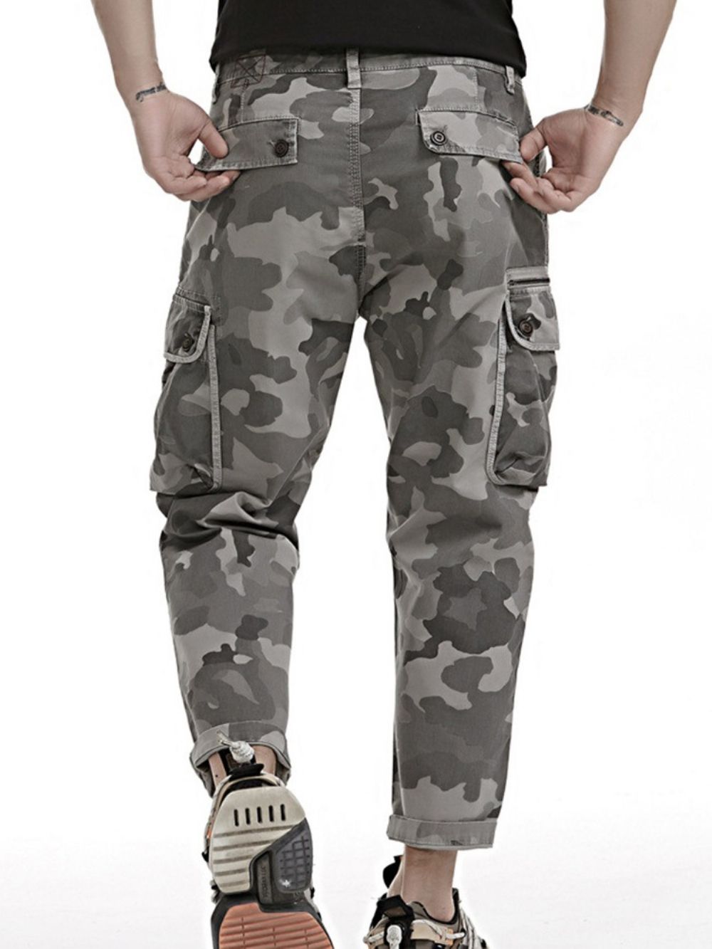 Calça Casual Estampa Camuflagem Com Zíper