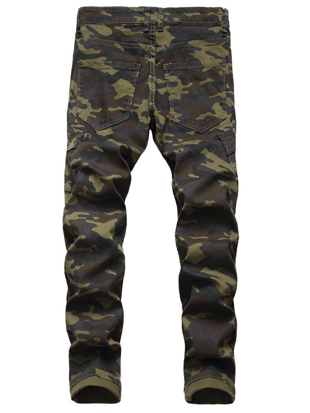 Calça Casual Plissada Camuflagem Reta Com Zíper Cintura Média