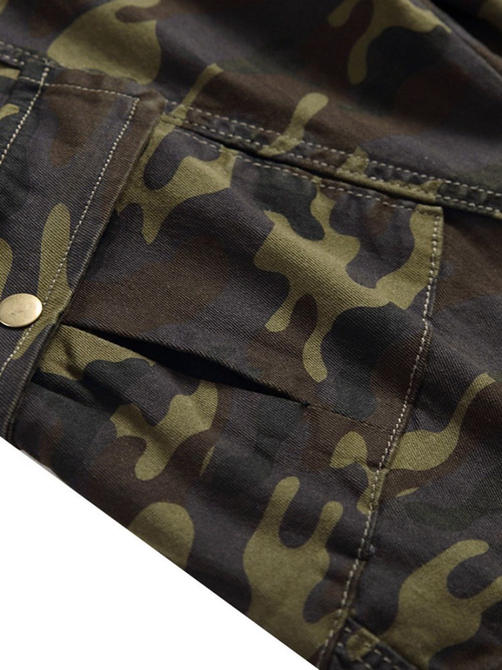 Calça Casual Plissada Camuflagem Reta Com Zíper Cintura Média