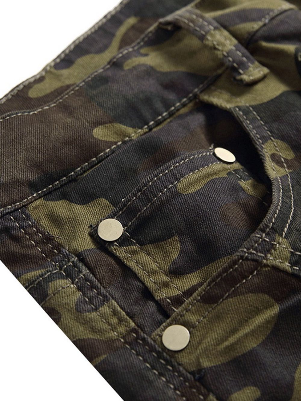 Calça Casual Plissada Camuflagem Reta Com Zíper Cintura Média