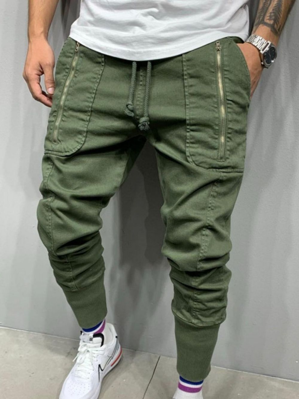 Calça Lápis Bolso Cintura Média Masculina Casual